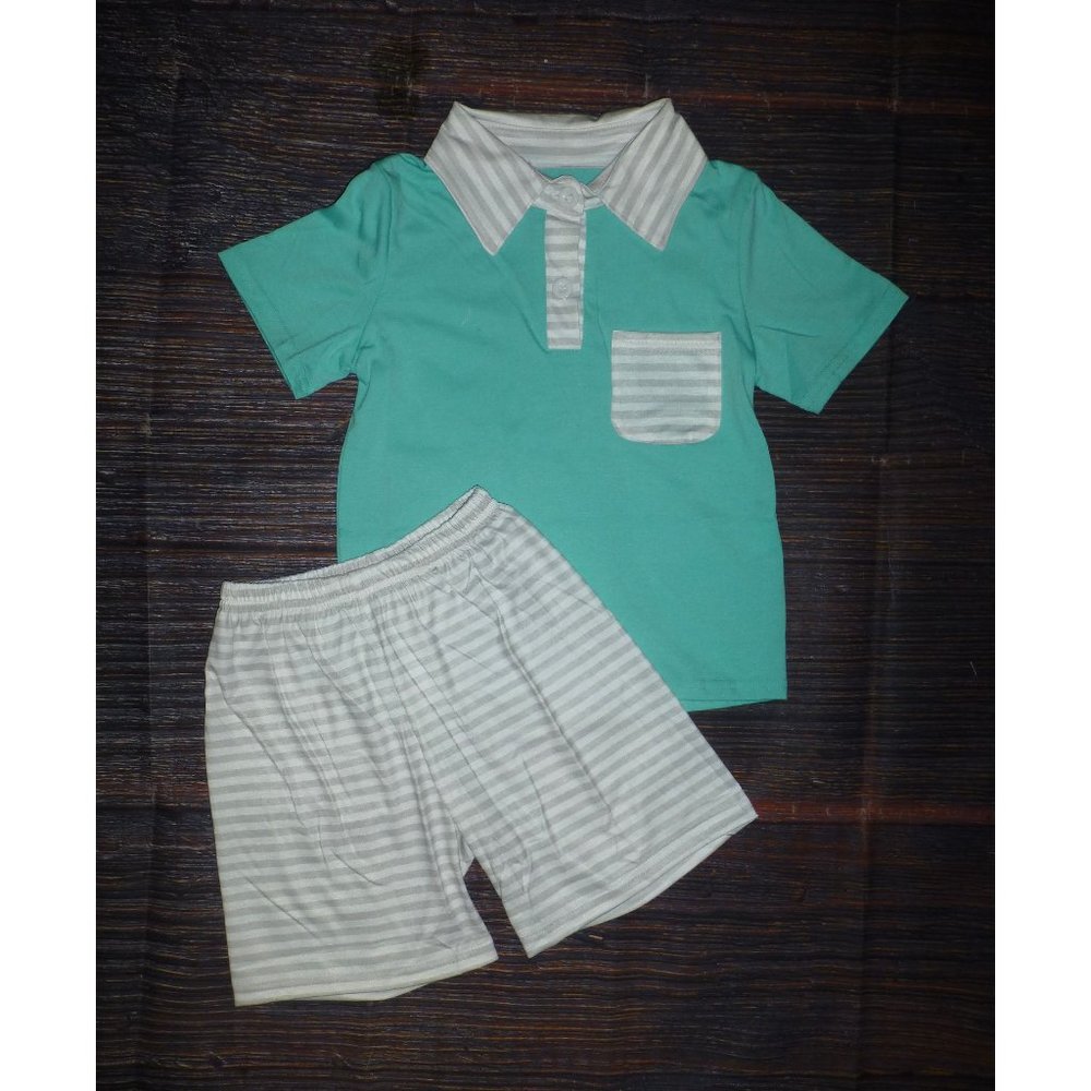 Boutique Boys Turquoise Short Sleeve Polo Shirt & Shorts Outfit Set